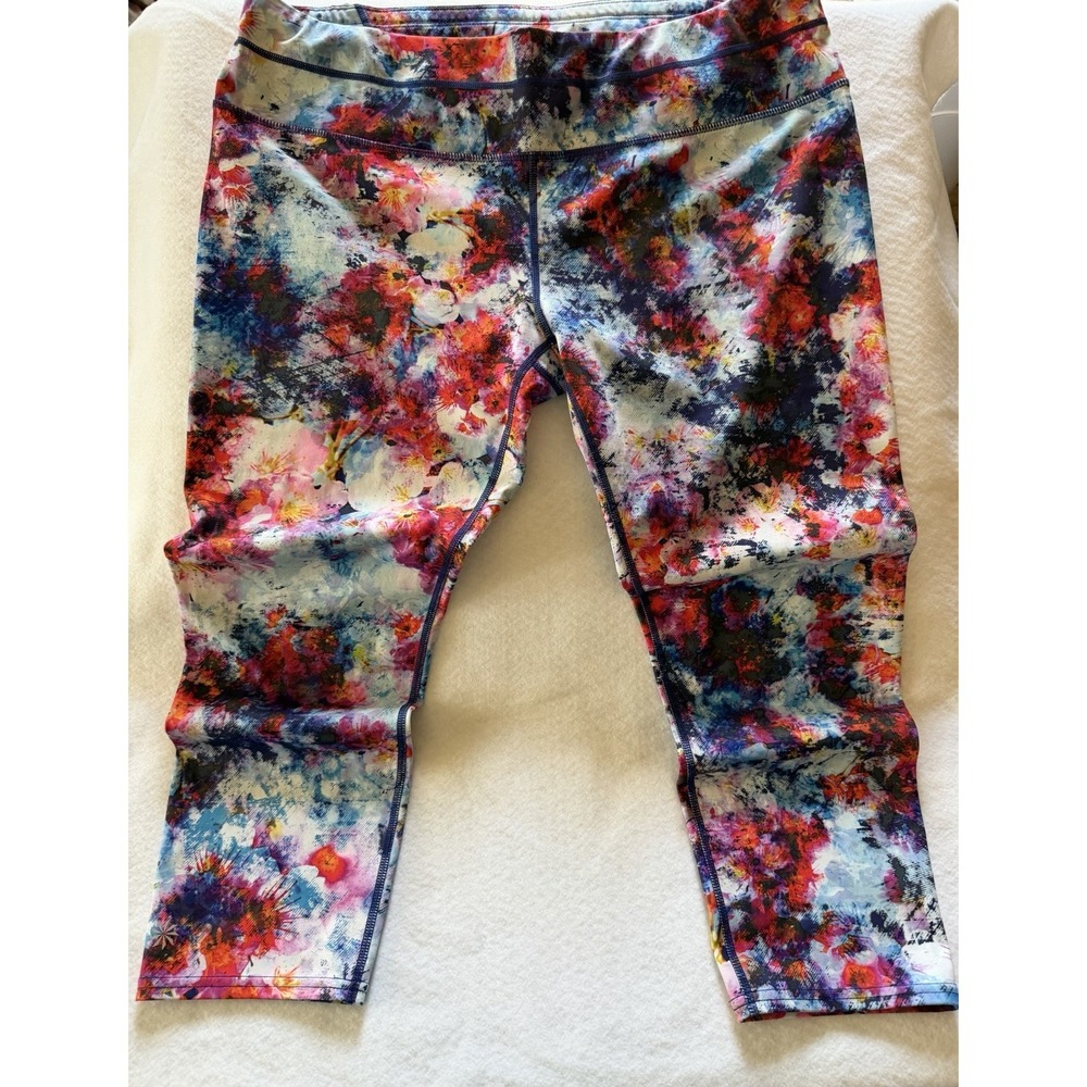 Athleta Hypersonic Sonar Cropped Women's Floral Leggings Yoga Activewear Size XL